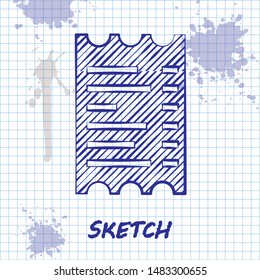 Sketch line Paper check and financial check icon isolated on white background. Paper print check, shop receipt or bill.  Vector Illustration