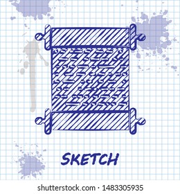 Sketch line Paper scroll icon isolated on white background. Canvas scroll sign.  Vector Illustration