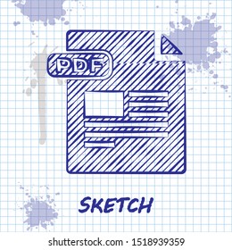 Sketch line PDF file document. Download pdf button icon isolated on white background. PDF file symbol.  Vector Illustration
