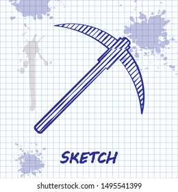 Sketch line Pickaxe icon isolated on white background. Blockchain technology, cryptocurrency mining, bitcoin, digital money market, cryptocoin wallet.  Vector Illustration