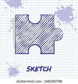 Sketch line Piece of puzzle icon isolated on white background. Modern flat, business, marketing, finance, internet concept.  Vector Illustration