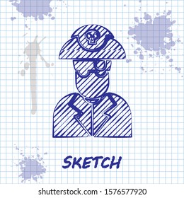 Sketch line Pirate captain icon isolated on white background.  Vector Illustration