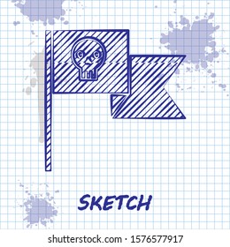 Sketch line Pirate flag with skull icon isolated on white background.  Vector Illustration