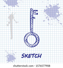 Sketch line Pirate key icon isolated on white background.  Vector Illustration