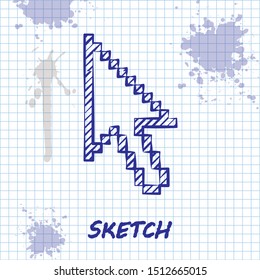 Sketch line Pixel arrow cursor icon isolated on white background.  Vector Illustration