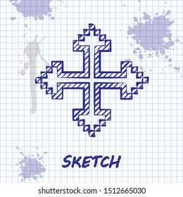 Sketch line Pixel arrows in four directions icon isolated on white background. Cursor move sign.  Vector Illustration