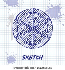 Sketch line Pizza icon isolated on white background.  Vector Illustration