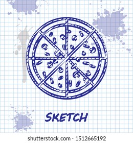 Sketch line Pizza icon isolated on white background.  Vector Illustration