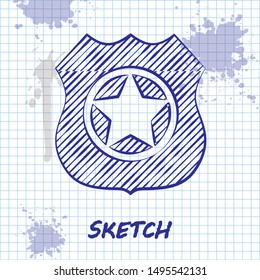 Sketch line Police badge icon isolated on white background. Sheriff badge sign.  Vector Illustration