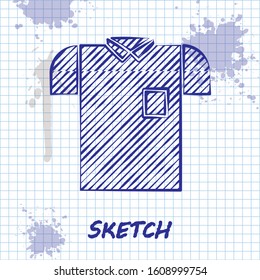 Sketch line Polo shirt icon isolated on white background.  Vector Illustration