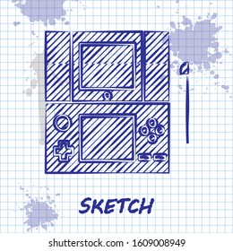 Sketch line Portable video game console icon isolated on white background. Gamepad sign. Gaming concept.  Vector Illustration
