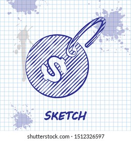 Sketch line Price tag with dollar icon isolated on white background. Badge for price. Sale with dollar symbol. Promo tag discount.  Vector Illustration