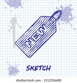 Sketch line Price tag with an inscription New icon isolated on white background. Badge for price. Promo tag discount.  Vector Illustration