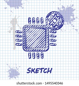 Sketch line Processor and gear icon isolated on white background. CPU, chip service concept. Adjusting app, setting options, maintenance, repair, fixing.  Vector Illustration