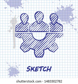 Sketch line Project team base icon isolated on white background. Business analysis and planning, consulting, team work, project management. Developers.  Vector Illustration