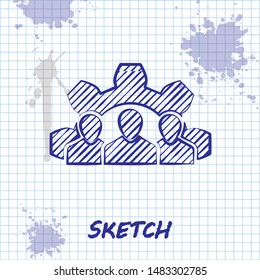 Sketch line Project team base icon isolated on white background. Business analysis and planning, consulting, team work, project management.  Vector Illustration