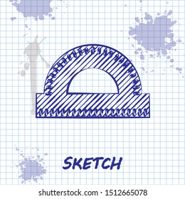 Sketch line Protractor grid for measuring degrees icon isolated on white background. Tilt angle meter. Measuring tool. Geometric symbol.  Vector Illustration