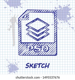 Sketch line PSD file document. Download psd button icon isolated on white background. PSD file symbol.  Vector Illustration