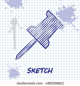 Sketch line Push pin icon isolated on white background. Thumbtacks sign.  Vector Illustration