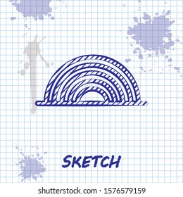 Sketch line Rainbow with clouds icon isolated on white background.  Vector Illustration