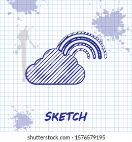 Sketch line Rainbow with clouds icon isolated on white background.  Vector Illustration