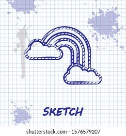 Sketch line Rainbow with clouds icon isolated on white background.  Vector Illustration