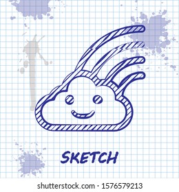 Sketch line Rainbow with clouds icon isolated on white background.  Vector Illustration