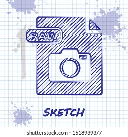 Sketch line RAW file document. Download raw button icon isolated on white background. RAW file symbol.  Vector Illustration