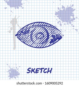 Sketch line Reddish eye due to viral, bacterial or allergic conjunctivitis icon isolated on white background.  Vector Illustration