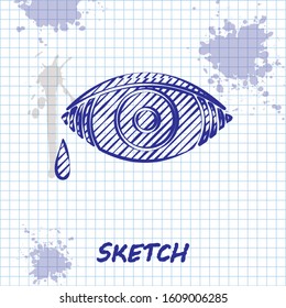 Sketch line Reddish eye due to viral, bacterial or allergic conjunctivitis icon isolated on white background.  Vector Illustration