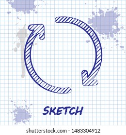 Sketch line Refresh icon isolated on white background. Reload symbol. Rotation arrows in a circle sign.  Vector Illustration