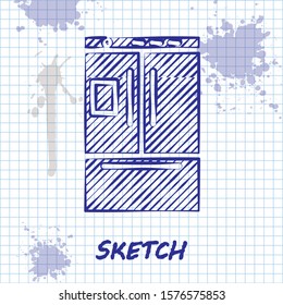 Sketch line Refrigerator icon isolated on white background. Fridge freezer refrigerator. Household tech and appliances.  Vector Illustration