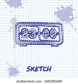 Sketch line Retro flip clock icon isolated on white background. Wall flap clock, number counter template, all digits with flips.  Vector Illustration