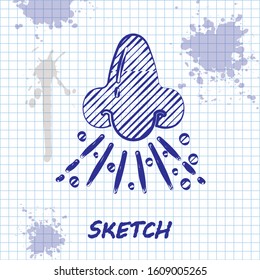 Sketch line Runny nose icon isolated on white background. Rhinitis symptoms, treatment. Nose and sneezing. Nasal diseases.  Vector Illustration