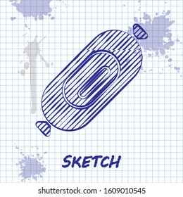 Sketch line Salami sausage icon isolated on white background. Meat delicatessen product.  Vector Illustration
