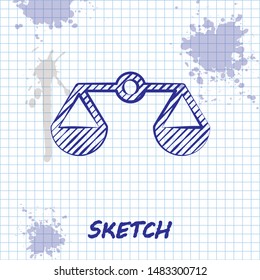 Sketch line Scales of justice icon isolated on white background. Court of law symbol. Balance scale sign.  Vector Illustration