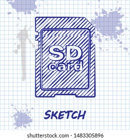 Sketch line SD card icon isolated on white background. Memory card. Adapter icon.  Vector Illustration