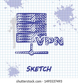 Sketch line Server VPN icon isolated on white background.  Vector Illustration