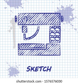 Sketch line Sewing machine icon isolated on white background.  Vector Illustration