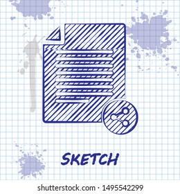 Sketch line Share file icon isolated on white background. File sharing. File transfer sign.  Vector Illustration