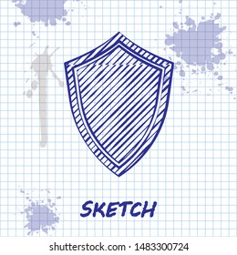 Sketch line Shield icon isolated on white background. Guard sign.  Vector Illustration