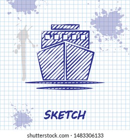 Sketch line Ship icon isolated on white background.  Vector Illustration