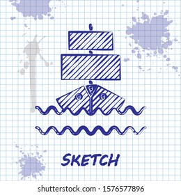 Sketch line Ship icon isolated on white background.  Vector Illustration