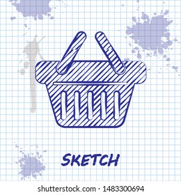 Sketch line Shopping basket icon isolated on white background.  Vector Illustration