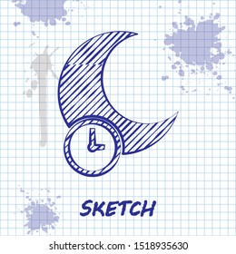 Sketch line Sleeping moon icon isolated on white background.  Vector Illustration