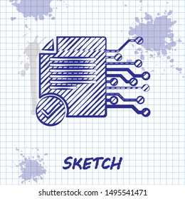 Sketch line Smart contract icon isolated on white background. Blockchain technology, cryptocurrency mining, bitcoin, altcoins, digital money market.  Vector Illustration