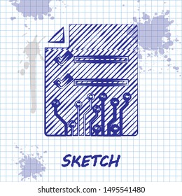 Sketch line Smart contract icon isolated on white background. Blockchain technology, cryptocurrency mining, bitcoin, altcoins, digital money market.  Vector Illustration