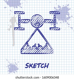 Sketch line Smart farm with drone control collects harvest icon isolated on white background. Innovation technology for agricultural company.  Vector Illustration