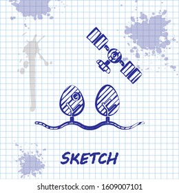 Sketch line Smart farm with drone control and tree icon isolated on white background. Innovation technology for agricultural company.  Vector Illustration
