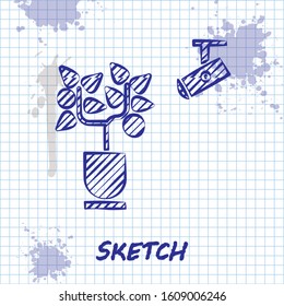Sketch line Smart farming technology - farm automation system in app icon isolated on white background.  Vector Illustration